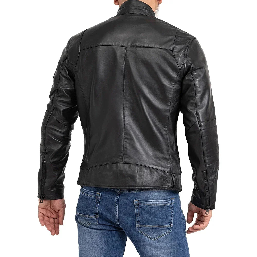 Men's Vintage Slim Fit Black Motorcycle  Leather Jacket