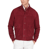 Men's High Neck Red Suede Leather Bomber Jacket