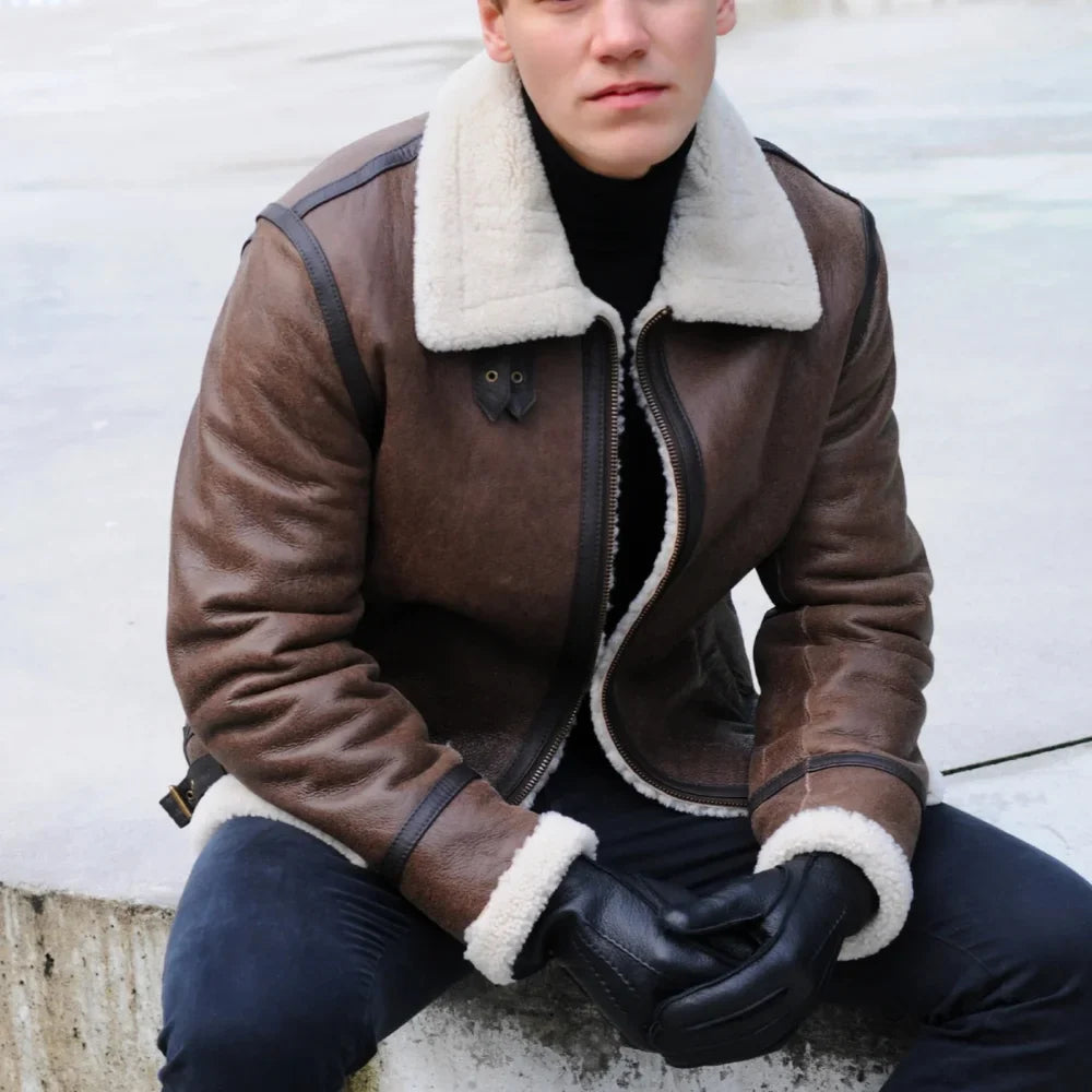 Men's Berlin Brown Shearling Bomber Leather Jacket