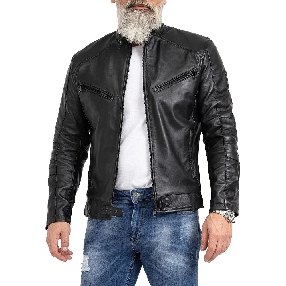 Men's Vintage Slim Fit Black Motorcycle  Leather Jacket