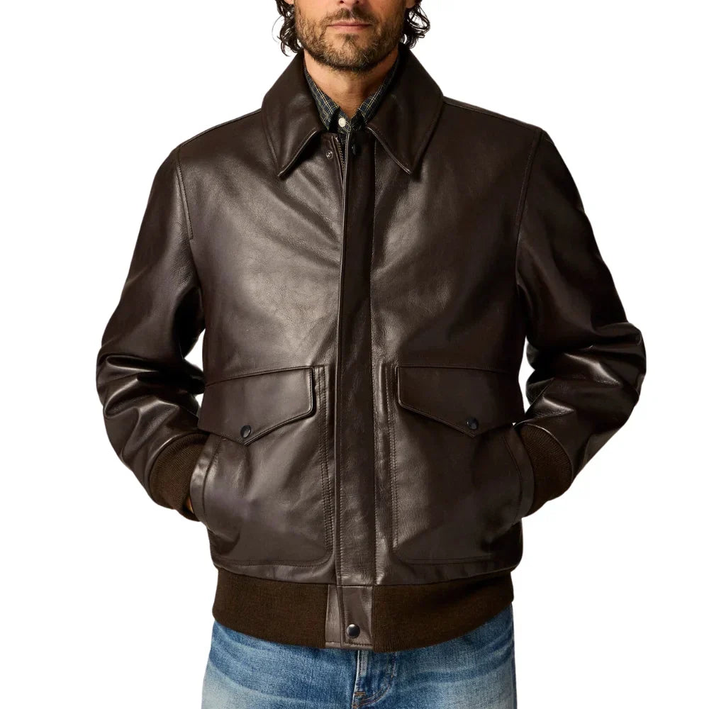 Men's Aviator A2 Vintage Brown Leather Bomber Jacket