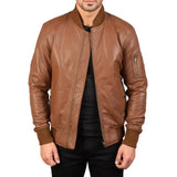 Men's MA-1 Brown Leather Bomber Jacket