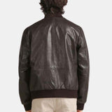 Men's Oversized Coffee Brown Leather Bomber Jacket