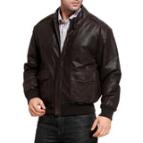 Men's Distressed Brown Leather A2 Bomber Jacket