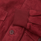Men's High Neck Red Suede Leather Bomber Jacket
