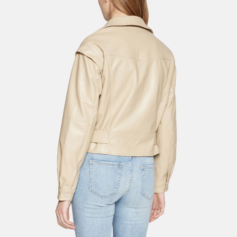 Women's Moto Style Beige Leather Jacket