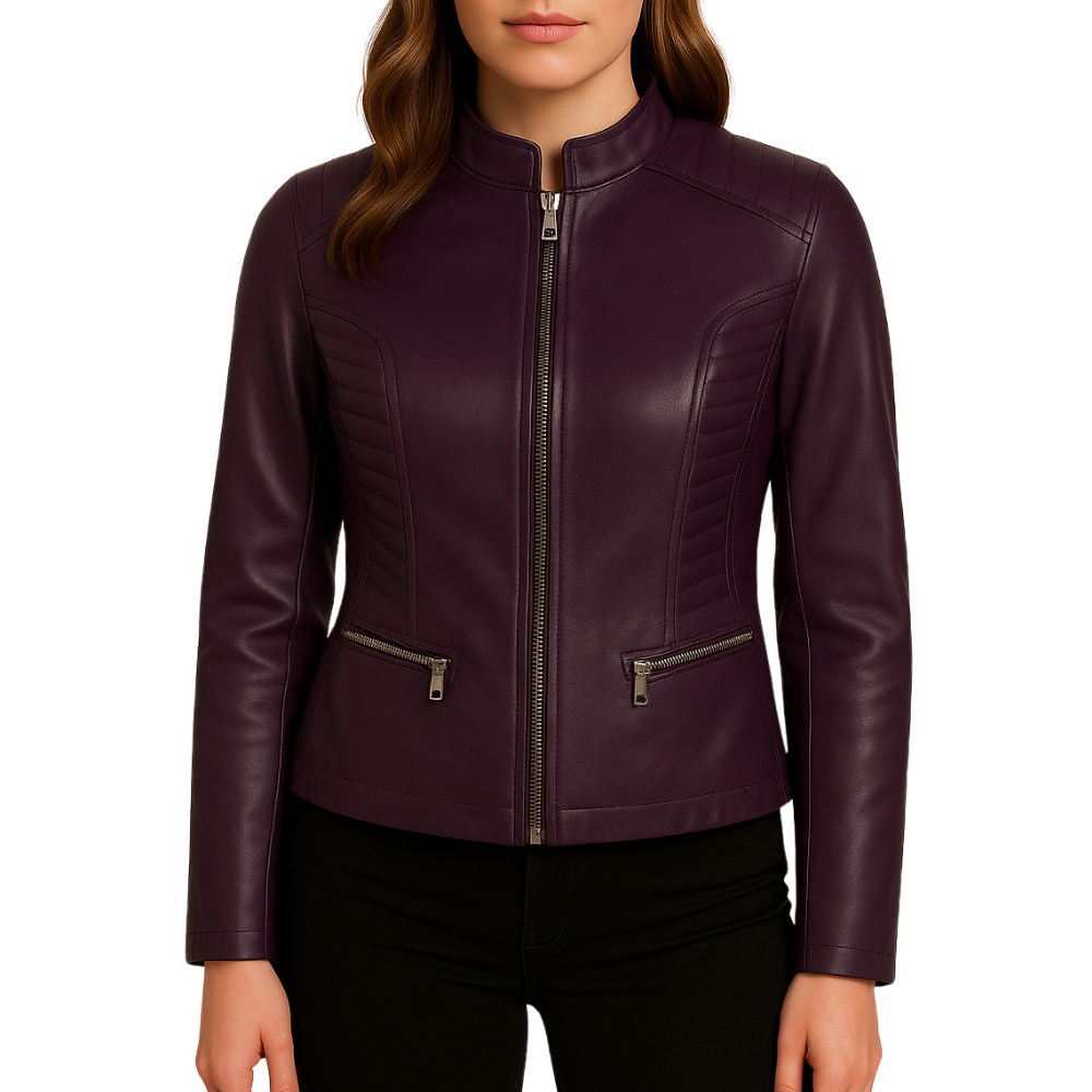 Women Slim Fit Biker Purple Leather Jacket