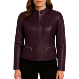 Women Slim Fit Biker Purple Leather Jacket