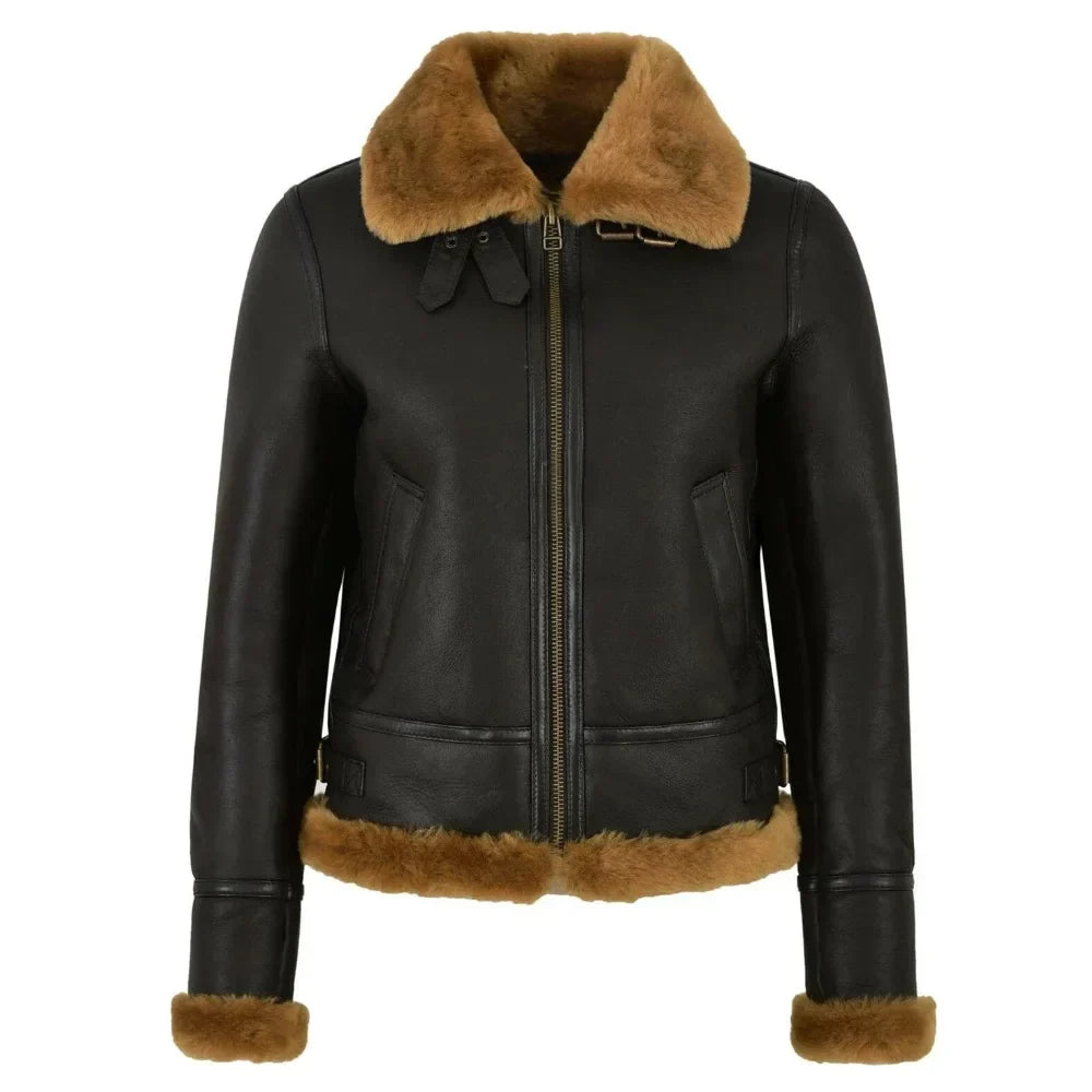 Women’s Black B3 Sheepskin Aviator Bomber Jacket