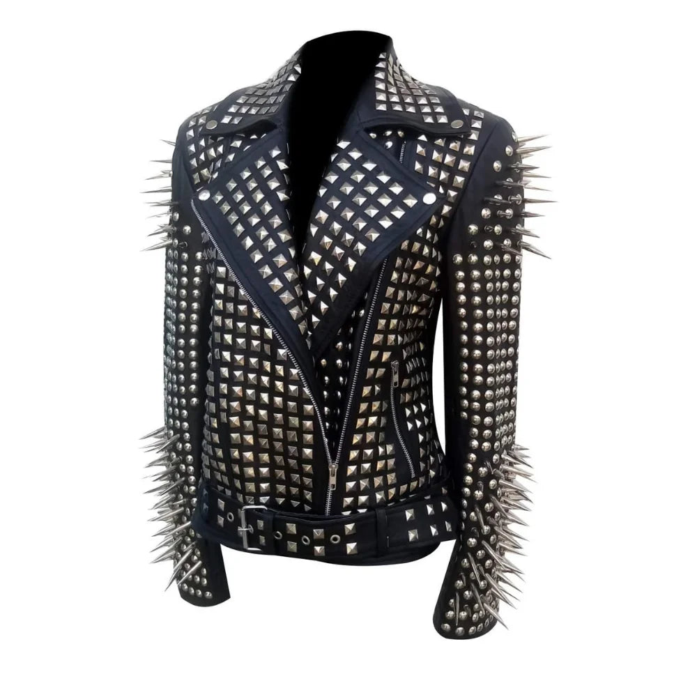 Spikes Studded Black Ladies Brando Leather Jacket