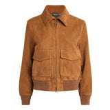 Womens Camel Lauren Brown Suede Bomber Jacket