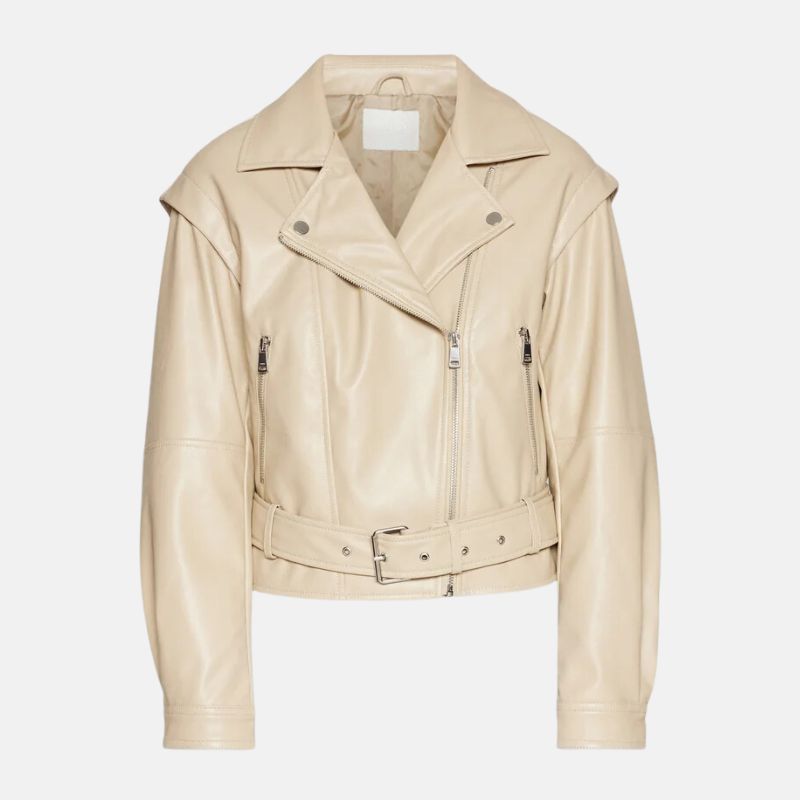 Women's Moto Style Beige Leather Jacket