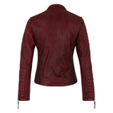Womens Biker Dark Red Leather Jacket