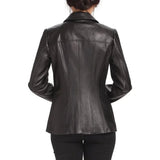 Women's Black Shirt Collar Zip Up Leather Jacket