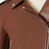 Women’s Brown Cropped Motorcycle Leather Jacket