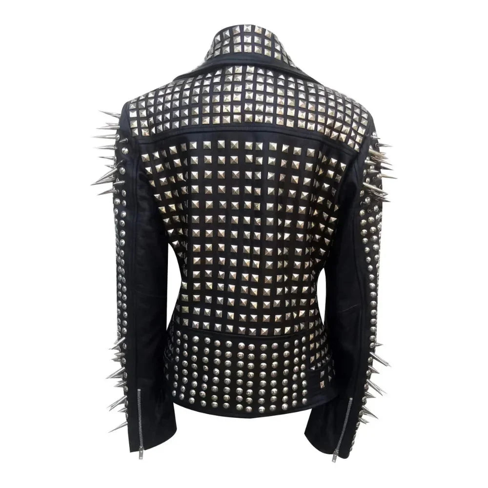 Spikes Studded Black Ladies Brando Leather Jacket