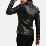 Women’s Studded Motorcycle Black Punk Leather Jacket