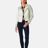 Women's Punk Regular Biker White Leather Jacket