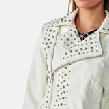 Women's Punk Regular Biker White Leather Jacket