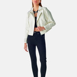 Women's Punk Regular Biker White Leather Jacket