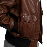 Womens A2 Distressed Aviator Cockpit Brown Bomber Leather Jacket